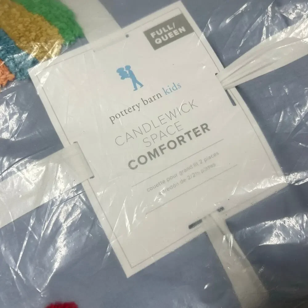 Pottery Barn Candlewick Space Full Queen Comforter UFO Earth Rocketship Sun NEW